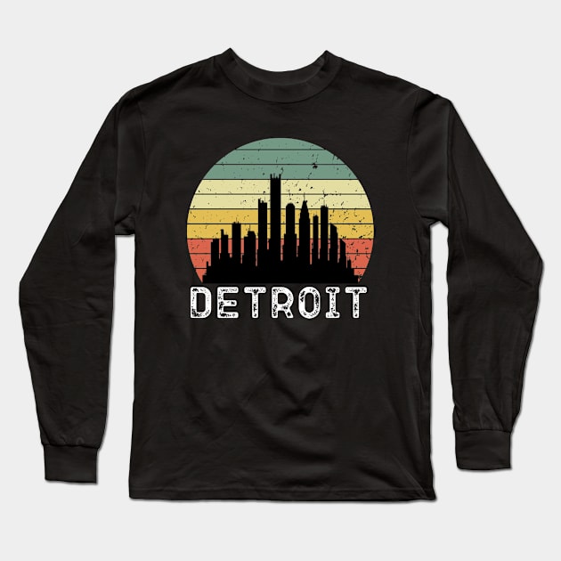 Detroit City Skyscraper Skylines Vintage Design Long Sleeve T-Shirt by OriginalGiftsIdeas